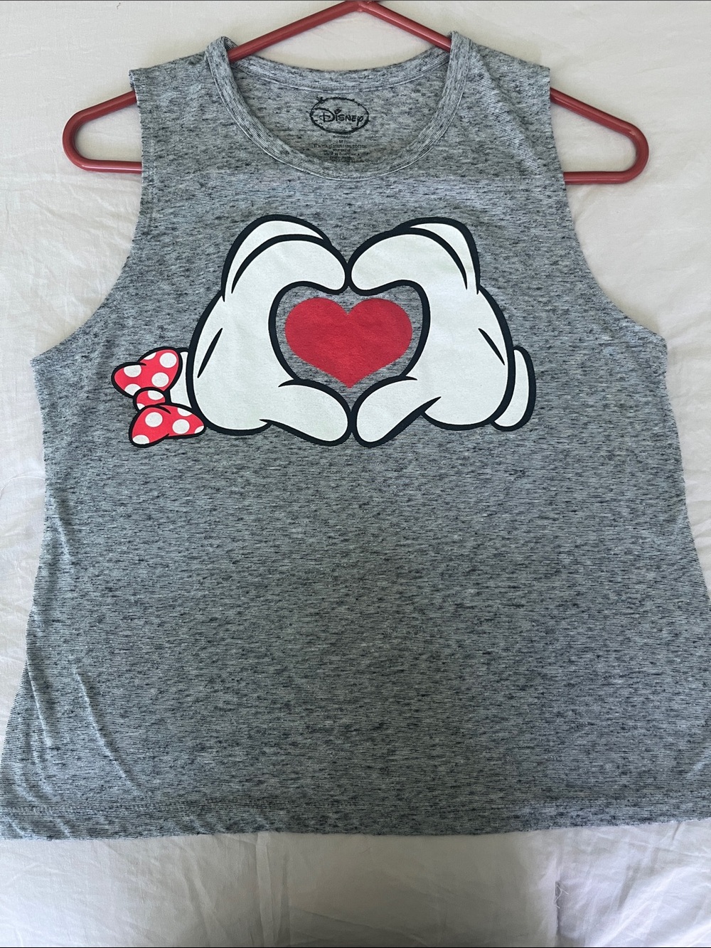Disney Gray Tank Top with White Minnie Hands and Red Heart